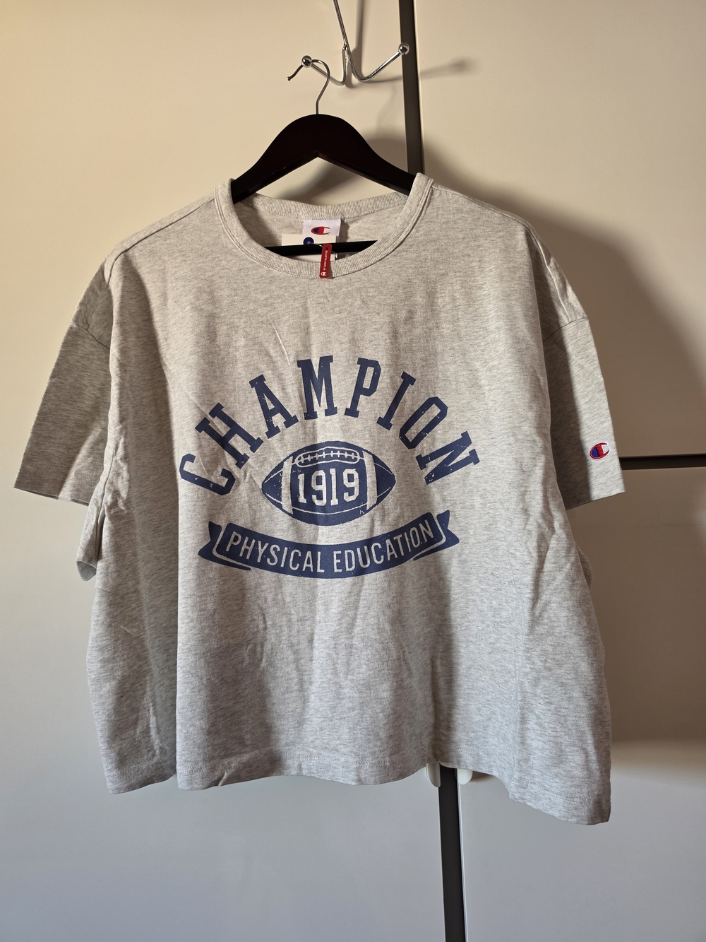 Champion Gray Tee with Blue Athletic Graphic